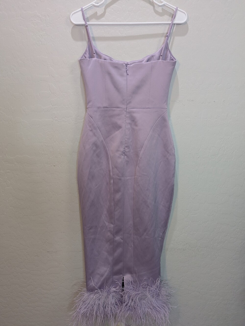 House of CB Helena Feather Trim Satin Midi Dress - Size S - Picture 9 of 11